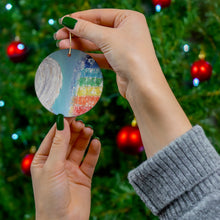 Load image into Gallery viewer, Original artwork front, description on back. Thick high-quality porcelain. 7cm diameter. Comes w/ ribbon by Kerry Sandhu Art
