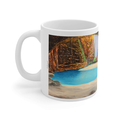 11oz BPA, lead-free, microwave/dishwasher safe, white ceramic, vivid colours. Many original artworks by Kerry Sandhu Art