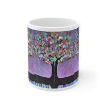 Load image into Gallery viewer, 11oz BPA, lead-free, microwave/dishwasher safe, white ceramic, vivid colours. Many original artworks by Kerry Sandhu Art
