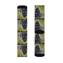 Load image into Gallery viewer, Step out in style with these funky socks! 3 sizes. Ribbed tube, cushioned bottoms, sublimated print by Kerry Sandhu Art
