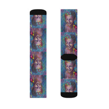 Load image into Gallery viewer, Step out in style with these funky socks! 3 sizes. Ribbed tube, cushioned bottoms, sublimated print by Kerry Sandhu Art
