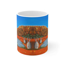 Load image into Gallery viewer, 11oz BPA, lead-free, microwave/dishwasher safe, white ceramic, vivid colours. Many original artworks by Kerry Sandhu Art
