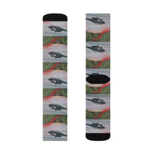 Load image into Gallery viewer, Step out in style with these funky socks! 3 sizes. Ribbed tube, cushioned bottoms, sublimated print by Kerry Sandhu Art
