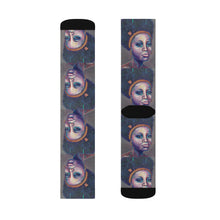 Load image into Gallery viewer, Step out in style with these funky socks! 3 sizes. Ribbed tube, cushioned bottoms, sublimated print by Kerry Sandhu Art
