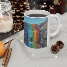 Load image into Gallery viewer, 11oz BPA, lead-free, microwave/dishwasher safe, white ceramic, vivid colours. Many original artworks by Kerry Sandhu Art
