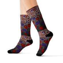 Load image into Gallery viewer, Step out in style with these funky socks! 3 sizes. Ribbed tube, cushioned bottoms, sublimated print by Kerry Sandhu Art
