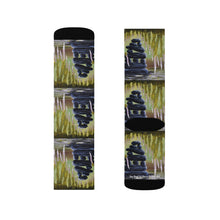 Load image into Gallery viewer, Step out in style with these funky socks! 3 sizes. Ribbed tube, cushioned bottoms, sublimated print by Kerry Sandhu Art
