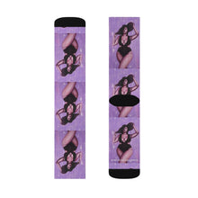 Load image into Gallery viewer, Step out in style with these funky socks! 3 sizes. Ribbed tube, cushioned bottoms, sublimated print by Kerry Sandhu Art
