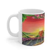 Load image into Gallery viewer, 11oz BPA, lead-free, microwave/dishwasher safe, white ceramic, vivid colours. Many original artworks by Kerry Sandhu Art
