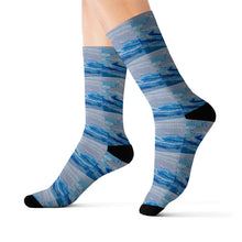 Load image into Gallery viewer, Step out in style with these funky socks! 3 sizes. Ribbed tube, cushioned bottoms, sublimated print by Kerry Sandhu Art
