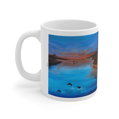 11oz BPA, lead-free, microwave/dishwasher safe, white ceramic, vivid colours. Many original artworks by Kerry Sandhu Art