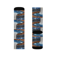 Load image into Gallery viewer, Step out in style with these funky socks! 3 sizes. Ribbed tube, cushioned bottoms, sublimated print by Kerry Sandhu Art
