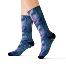 Load image into Gallery viewer, Step out in style with these funky socks! 3 sizes. Ribbed tube, cushioned bottoms, sublimated print by Kerry Sandhu Art
