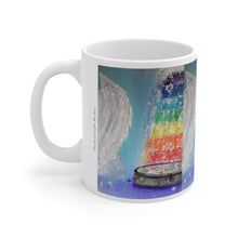 Load image into Gallery viewer, 11oz BPA, lead-free, microwave/dishwasher safe, white ceramic, vivid colours. Many original artworks by Kerry Sandhu Art
