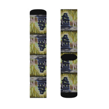 Load image into Gallery viewer, Step out in style with these funky socks! 3 sizes. Ribbed tube, cushioned bottoms, sublimated print by Kerry Sandhu Art
