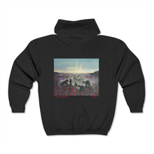 Load image into Gallery viewer, The Band Played Waltzing Matilda (Lest We Forget) - Unisex  ZIP UP HOODIE (Image on back) - by Kerry Sandhu Art
