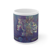 Load image into Gallery viewer, 11oz BPA, lead-free, microwave/dishwasher safe, white ceramic, vivid colours. Many original artworks by Kerry Sandhu Art
