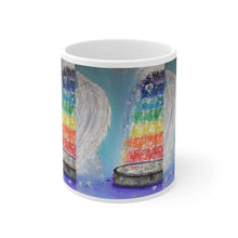 Load image into Gallery viewer, 11oz BPA, lead-free, microwave/dishwasher safe, white ceramic, vivid colours. Many original artworks by Kerry Sandhu Art
