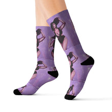 Load image into Gallery viewer, Step out in style with these funky socks! 3 sizes. Ribbed tube, cushioned bottoms, sublimated print by Kerry Sandhu Art
