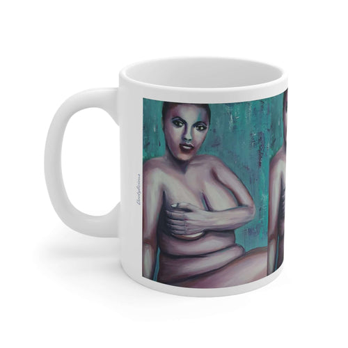 11oz BPA, lead-free, microwave/dishwasher safe, white ceramic, vivid colours. Many original artworks by Kerry Sandhu Art