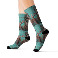 Load image into Gallery viewer, Step out in style with these funky socks! 3 sizes. Ribbed tube, cushioned bottoms, sublimated print by Kerry Sandhu Art
