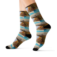 Load image into Gallery viewer, Step out in style with these funky socks! 3 sizes. Ribbed tube, cushioned bottoms, sublimated print by Kerry Sandhu Art
