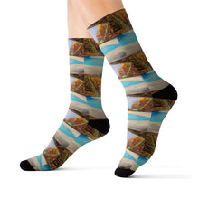 Load image into Gallery viewer, Step out in style with these funky socks! 3 sizes. Ribbed tube, cushioned bottoms, sublimated print by Kerry Sandhu Art
