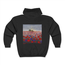 Load image into Gallery viewer, Benedictus (Lest We Forget) - Unisex  ZIP UP HOODIE (Image on back) - by Kerry Sandhu Art
