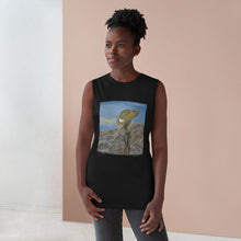 Load image into Gallery viewer, Regular fit sleeveless tank tee is 100% light cotton w/ low &amp; raw (unsewn) armholes by Kerry Sandhu Art. 7 ANZAC designs
