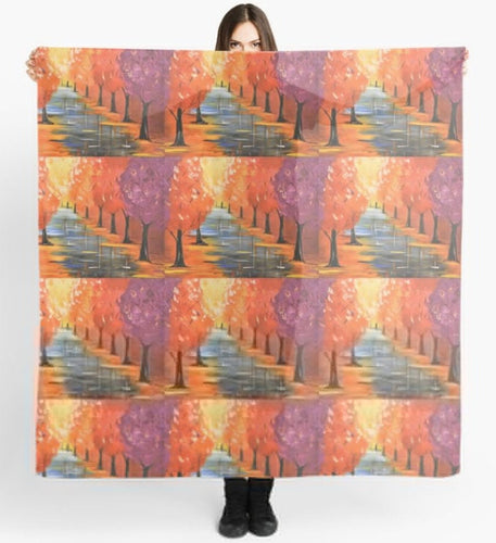 Autumn / fall coloured leaves and trees with water reflections on a large square 140 x 140cm scarf / wrap / shawl