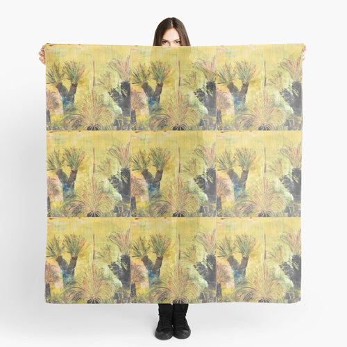 Original painting of grass trees on a large square 140 x 140cm scarf / wrap / shawl